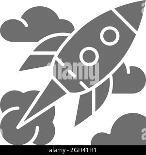 Rocket, startup grey icon. Isolated on white background Stock Vector