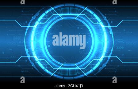 3D effect neon light. Futuristic Sci-Fi glowing HUD circle element. Abstract hi-tech background. Hologram particle of head-up display interface. Virtu Stock Vector