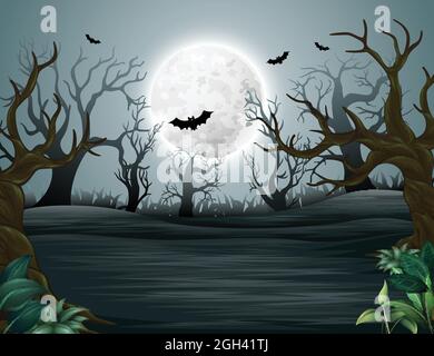 Spooky forest of helloween misty mystery Stock Vector