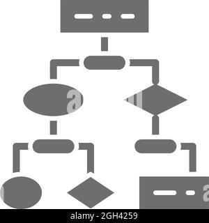 Algorithm, coding block schemes, api software grey icon. Stock Vector