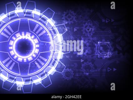 Infographic speed arrow. Futuristic Sci-Fi glowing HUD gear. Abstract hi-tech particle background. Hologram and head-up display interface. Virtual rea Stock Vector