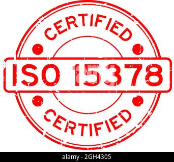 Grunge red ISO 15378 certified word round rubber seal stamp on white background Stock Vector