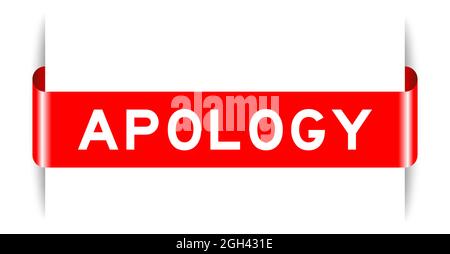 Red color inserted label banner with word apology on white background Stock Vector