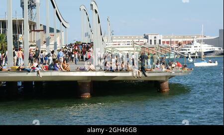 BARCELONA, SPAIN - Sep 24, 2010: A crowd on the shore in Barcelona, Spain during the local La Merce holiday Stock Photo