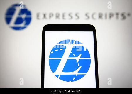 In this photo illustration the Express Scripts logo is displayed on a ...