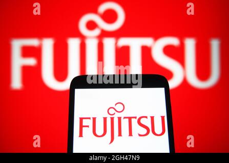 Ukraine. 04th Sep, 2021. In this photo illustration a Fujitsu Limited logo is seen on a smartphone and a pc screen. (Photo by Pavlo Gonchar/SOPA Images/Sipa USA) Credit: Sipa USA/Alamy Live News Stock Photo