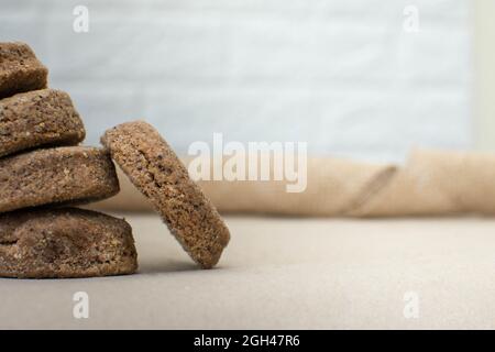 Close up stacked oatmeal baked cookies Stock Photo