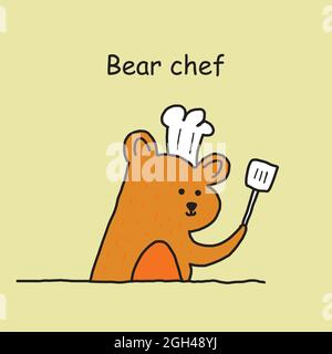 Hand drawn Bear Cooking cartoon Stock Vector