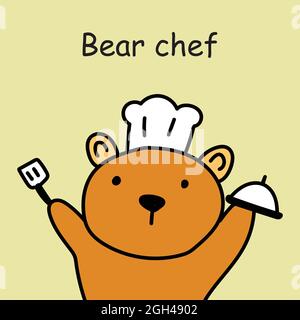 Hand drawn Bear Cooking cartoon Stock Vector