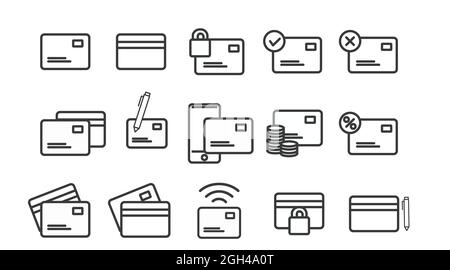 Credit Card Icon Set. Vector isolated linear editable set of illustrations Stock Vector