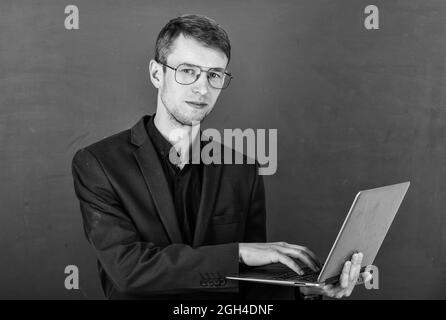 Teacher using modern software self education, searching inspiration concept Stock Photo