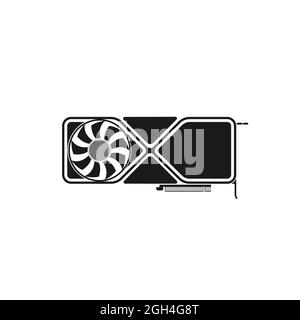 Vector icon of the latest model of video card. Top accessories for PC and video games. Graphics adapter. Stock Vector
