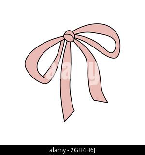 Single pink bow in doodle style. Vector illustration of necktie isolated on white background. Sign for decoration, design, greeting cards, stickers an Stock Vector