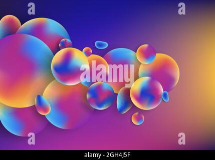 3D trendy abstract vibrant color circles spheres fluid shapes elements on vivid background. Vector illustration Stock Vector