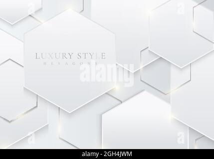 Abstract 3D white geometric hexagonal overlapping layered with lighting on clean background luxury style. Vector illustration Stock Vector
