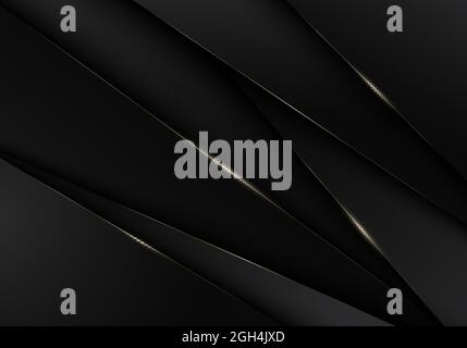Abstract 3D black stripes low polygon triangles with golden lines overlapping background. Luxury style. Vector illustration Stock Vector
