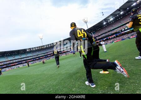 Melbourne, Australia, 1 November, 2019. Australian team runs out into the grounds during the Twenty20 International cricket match between Australia and Sri Lanka at The Melbourne Cricket Ground on November 01, 2019 in Melbourne, Australia. Credit: Dave Hewison/Speed Media/Alamy Live News Stock Photo
