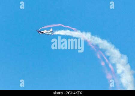 Gord Price Yak-50 or Dam Pub plane flying during the Canadian International Air Show (CIAS) in Toronto, Canada Stock Photo