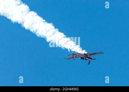 Gord Price Yak-50 or Dam Pub plane flying during the Canadian International Air Show (CIAS) in Toronto, Canada Stock Photo