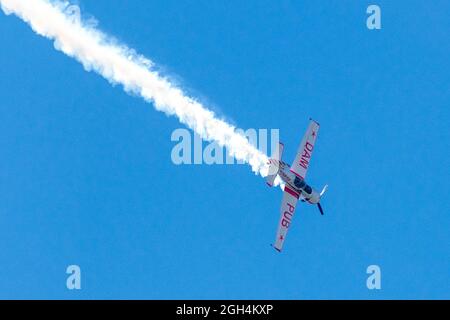 Gord Price Yak-50 or Dam Pub plane flying during the Canadian International Air Show (CIAS) in Toronto, Canada Stock Photo