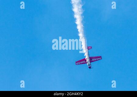 Gord Price Yak-50 or Dam Pub plane flying during the Canadian International Air Show (CIAS) in Toronto, Canada Stock Photo