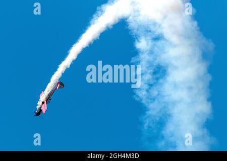 Gord Price Yak-50 or Dam Pub plane flying during the Canadian International Air Show (CIAS) in Toronto, Canada Stock Photo