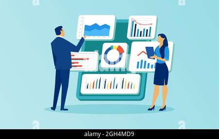 Vector of business people analysing internet data Stock Vector