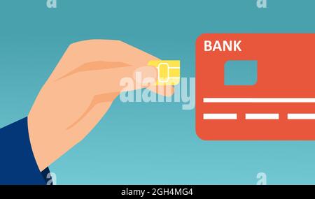 Vector of a hacker phishing, stealing  personal identity data, smart ship from a debit or credit card. Stock Vector