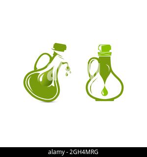 Vector glass bottle jug of olive oil with drop. Illustration in logo icon style.EPS 10 Stock Vector