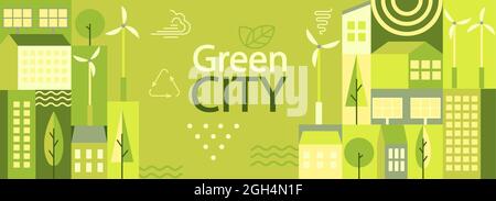 Green city horizontal banner. Stock Vector
