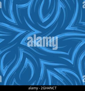 Stock vector seamless texture from strokes of blue paint in the form of zig-zags of corners and flowing lines.Stock seamless pattern of blots in the Stock Vector