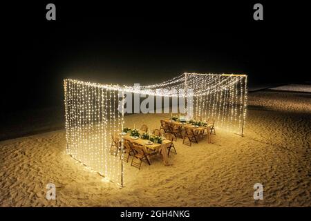 beach dinner romantic set up Stock Photo