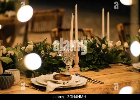 beach dinner romantic set up Stock Photo