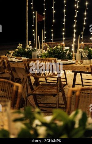 beach dinner romantic set up Stock Photo