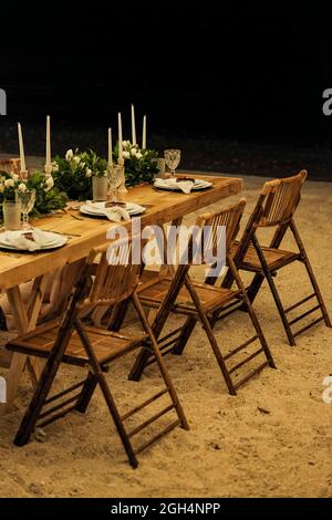 beach dinner romantic set up Stock Photo
