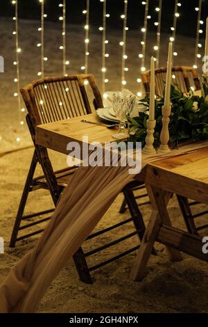 beach dinner romantic set up Stock Photo
