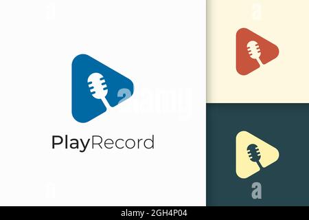 Simple mic logo with play shape for podcast or studio Stock Vector
