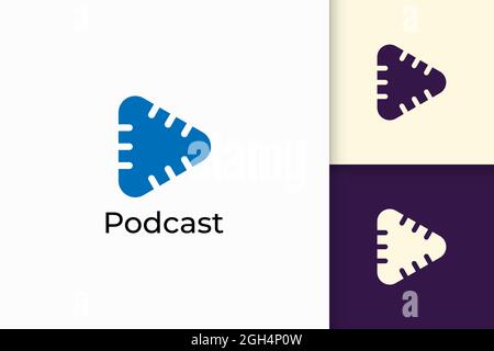 Simple mic logo with play shape for radio or record Stock Vector