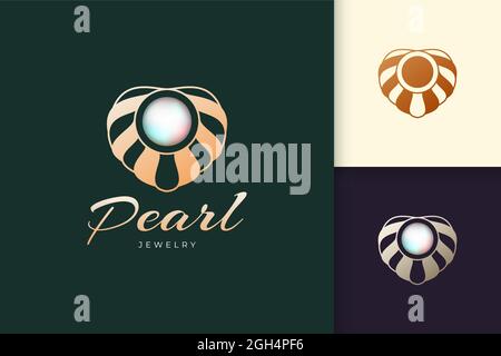 Luxury and elegant pearl with clam logo represent jewelry or gem fit for beauty and fashion brand Stock Vector