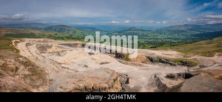 Aerial view of Llangynidr Mountain and quarry in South Wales, a popular location for movies and tv shows Stock Photo