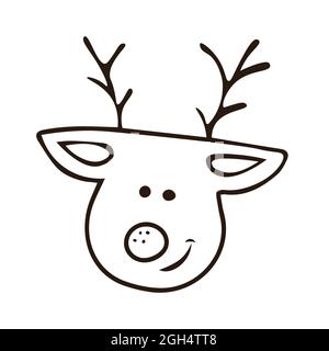 Cute adorable deer in doodle style on white background. Christmas doodle illustration. Stock Vector