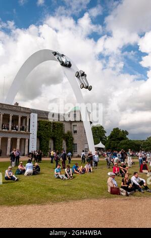 The feature sculpture for the 2014 Goodwood Festival of Speed covers Mercedes' history. Gerry Judah central feature sculpture Stock Photo