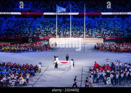 The entrance of the Japanese flag pictured during the closing ceremony of the Tokyo 2020 Paralympic Games, Sunday 05 September 2021, in Tokyo, Japan. Stock Photo