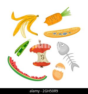 Organic garbage isolated on white background. Food rubbish for compost.Zero waste concept.Cartoon element for pollution environment and ecology.Vector Stock Vector