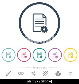 Document setup flat color icons in round outlines. 6 bonus icons included. Stock Vector