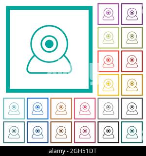 Webcam outline flat color icons with quadrant frames on white background Stock Vector