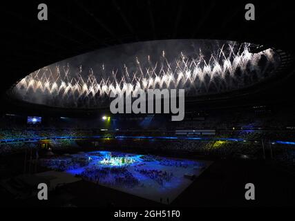 Fireworks explode during the closing ceremony of the Tokyo 2020 Paralympic Games at Olympic Stadium in Japan. Picture date: Sunday September 5, 2021. Stock Photo