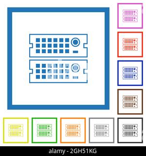 Rack servers outline flat color icons in square frames on white background Stock Vector