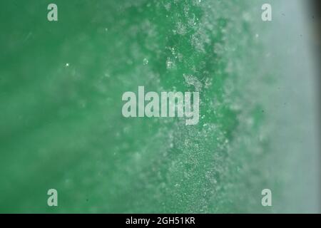 frig snow on green bottle with selective focus Stock Photo