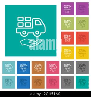 Courier services outline multi colored flat icons on plain square backgrounds. Included white and darker icon variations for hover or active effects. Stock Vector